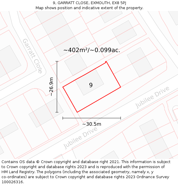 9, GARRATT CLOSE, EXMOUTH, EX8 5PJ: Plot and title map