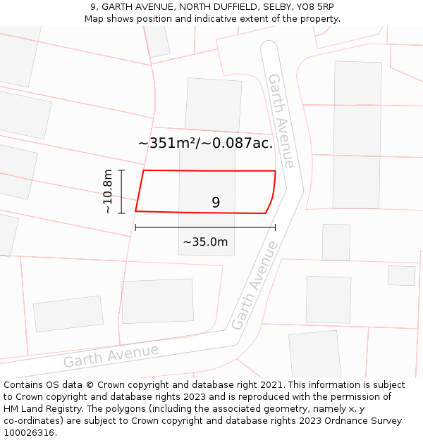 9, GARTH AVENUE, NORTH DUFFIELD, SELBY, YO8 5RP: Plot and title map