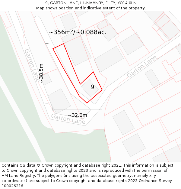 9, GARTON LANE, HUNMANBY, FILEY, YO14 0LN: Plot and title map