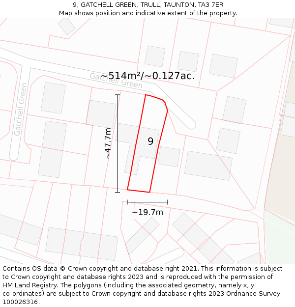 9, GATCHELL GREEN, TRULL, TAUNTON, TA3 7ER: Plot and title map