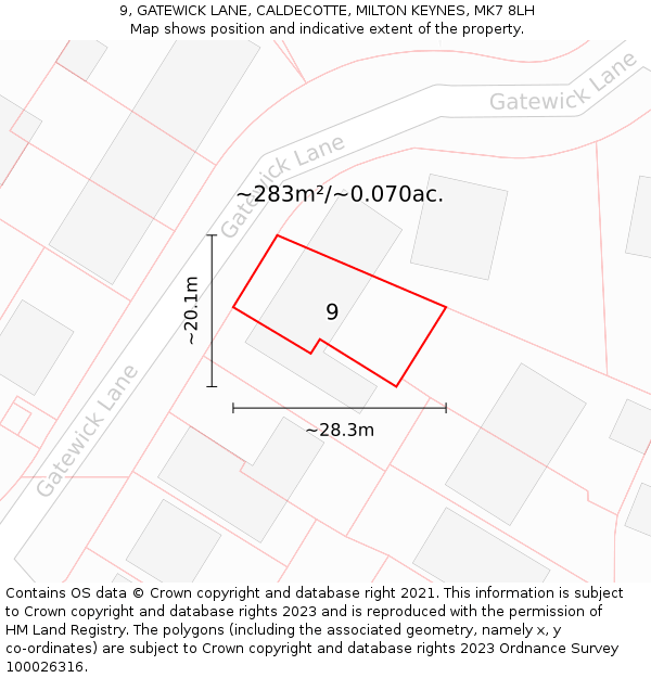 9, GATEWICK LANE, CALDECOTTE, MILTON KEYNES, MK7 8LH: Plot and title map