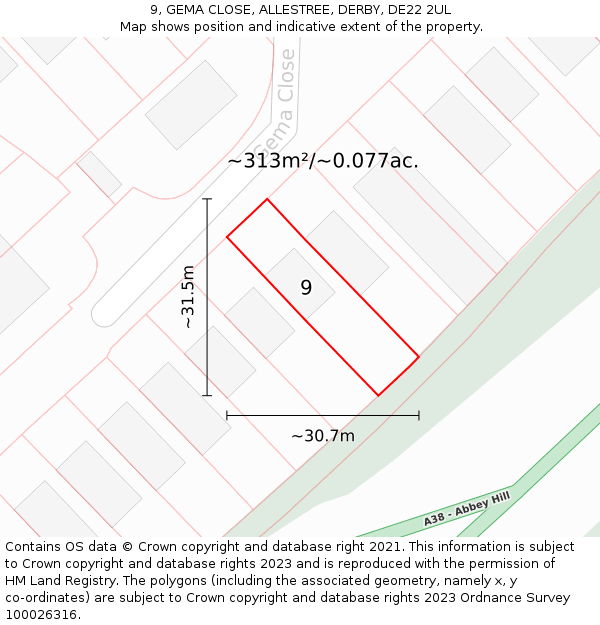 9, GEMA CLOSE, ALLESTREE, DERBY, DE22 2UL: Plot and title map