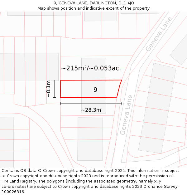 9, GENEVA LANE, DARLINGTON, DL1 4JQ: Plot and title map