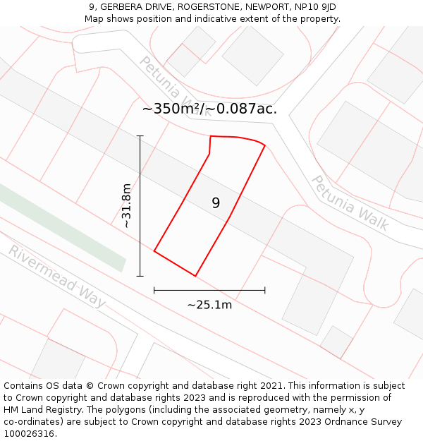 9, GERBERA DRIVE, ROGERSTONE, NEWPORT, NP10 9JD: Plot and title map