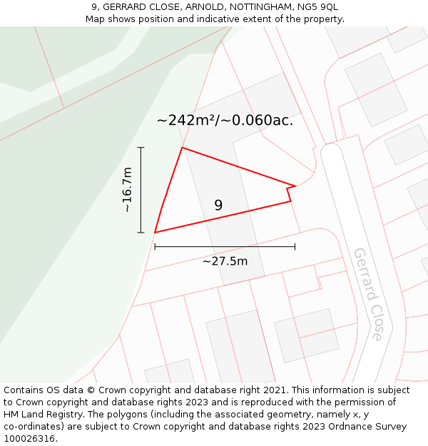 9, GERRARD CLOSE, ARNOLD, NOTTINGHAM, NG5 9QL: Plot and title map