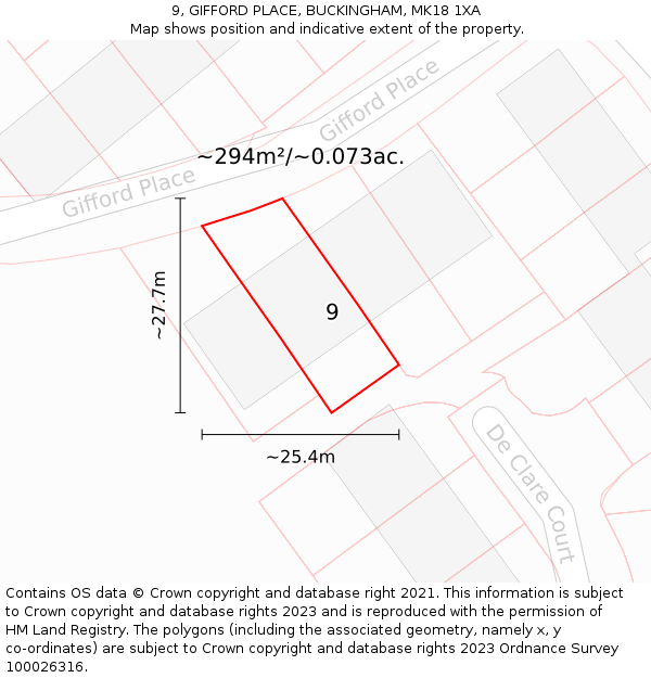 9, GIFFORD PLACE, BUCKINGHAM, MK18 1XA: Plot and title map