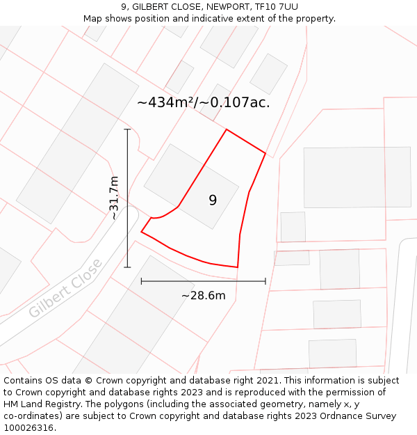 9, GILBERT CLOSE, NEWPORT, TF10 7UU: Plot and title map