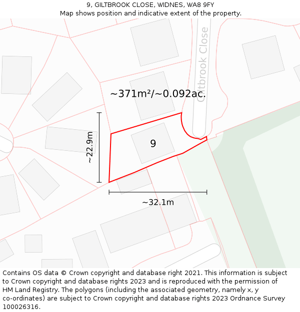 9, GILTBROOK CLOSE, WIDNES, WA8 9FY: Plot and title map