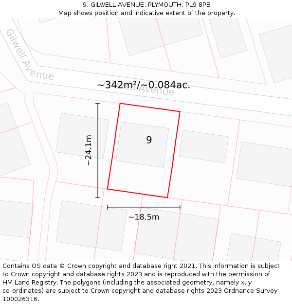 9, GILWELL AVENUE, PLYMOUTH, PL9 8PB: Plot and title map