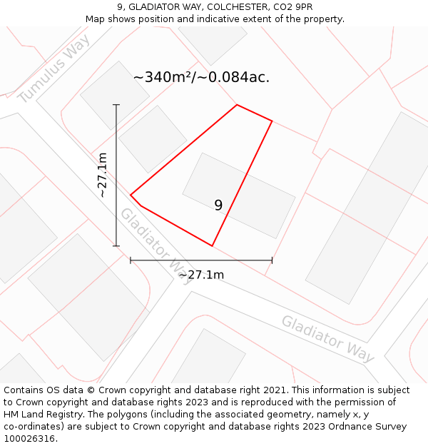 9, GLADIATOR WAY, COLCHESTER, CO2 9PR: Plot and title map