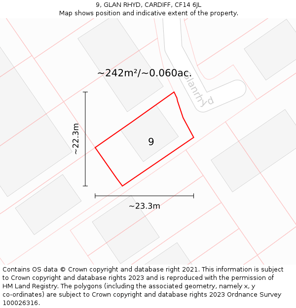 9, GLAN RHYD, CARDIFF, CF14 6JL: Plot and title map