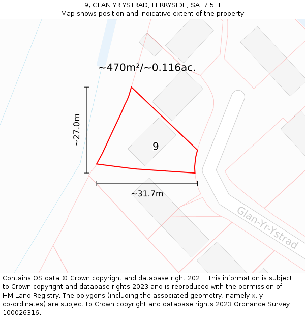 9, GLAN YR YSTRAD, FERRYSIDE, SA17 5TT: Plot and title map