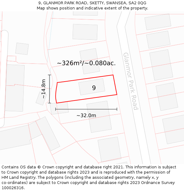 9, GLANMOR PARK ROAD, SKETTY, SWANSEA, SA2 0QG: Plot and title map