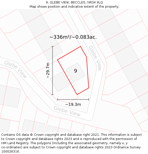 9, GLEBE VIEW, BECCLES, NR34 9LQ: Plot and title map