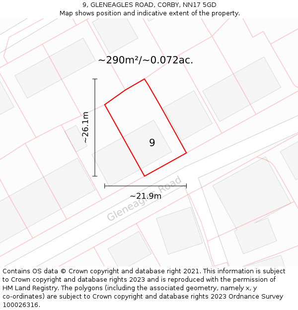 9, GLENEAGLES ROAD, CORBY, NN17 5GD: Plot and title map