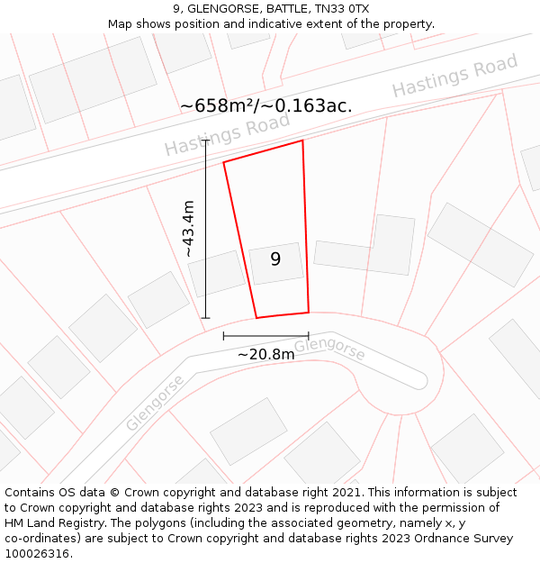 9, GLENGORSE, BATTLE, TN33 0TX: Plot and title map