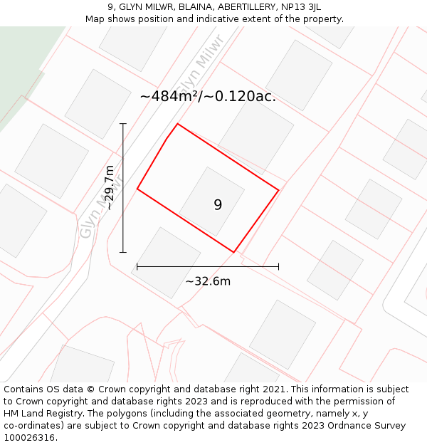 9, GLYN MILWR, BLAINA, ABERTILLERY, NP13 3JL: Plot and title map