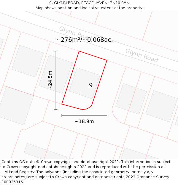 9, GLYNN ROAD, PEACEHAVEN, BN10 8AN: Plot and title map