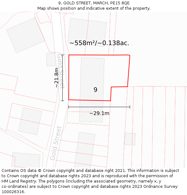 9, GOLD STREET, MARCH, PE15 8QE: Plot and title map