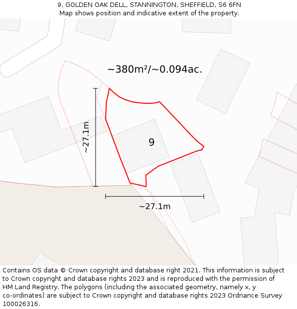9, GOLDEN OAK DELL, STANNINGTON, SHEFFIELD, S6 6FN: Plot and title map