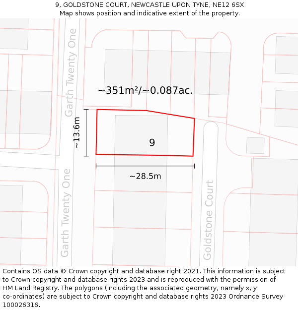 9, GOLDSTONE COURT, NEWCASTLE UPON TYNE, NE12 6SX: Plot and title map