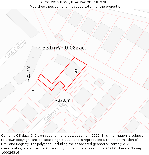 9, GOLWG Y BONT, BLACKWOOD, NP12 3FT: Plot and title map