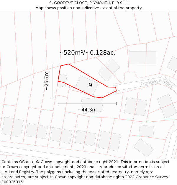 9, GOODEVE CLOSE, PLYMOUTH, PL9 9HH: Plot and title map