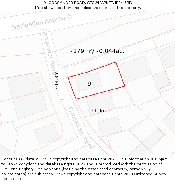 9, GOOSANDER ROAD, STOWMARKET, IP14 5BD: Plot and title map