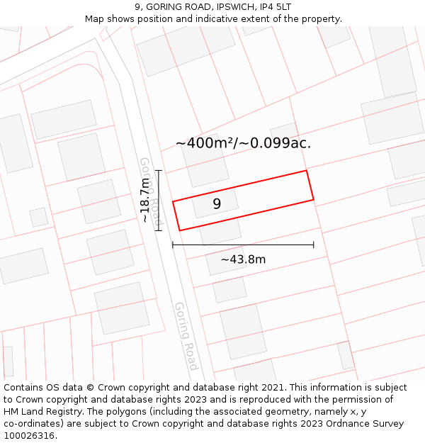 9, GORING ROAD, IPSWICH, IP4 5LT: Plot and title map