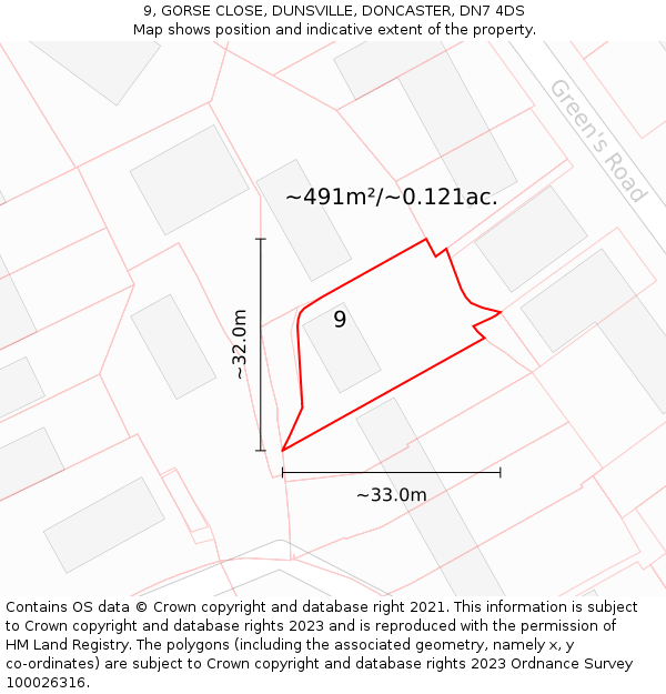 9, GORSE CLOSE, DUNSVILLE, DONCASTER, DN7 4DS: Plot and title map