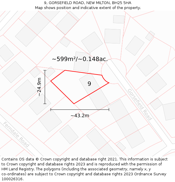 9, GORSEFIELD ROAD, NEW MILTON, BH25 5HA: Plot and title map