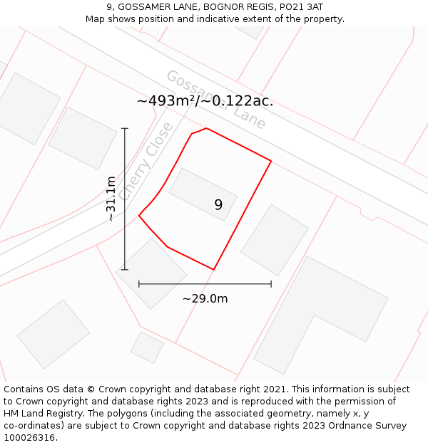 9, GOSSAMER LANE, BOGNOR REGIS, PO21 3AT: Plot and title map