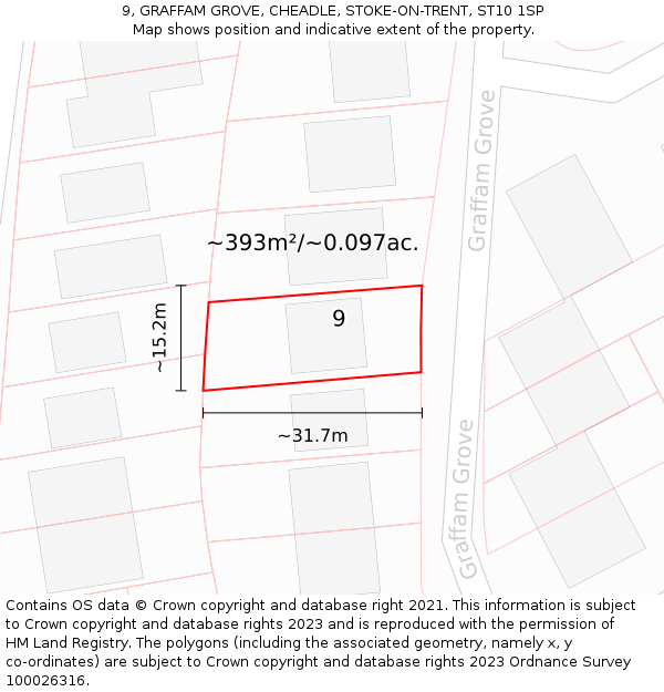 9, GRAFFAM GROVE, CHEADLE, STOKE-ON-TRENT, ST10 1SP: Plot and title map