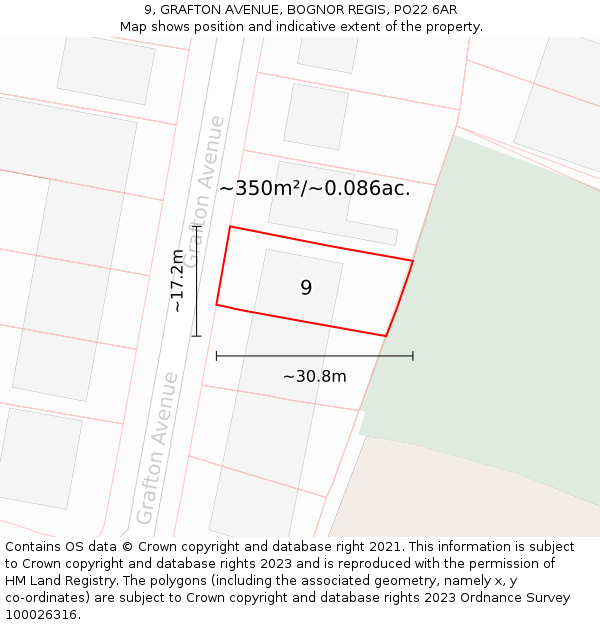 9, GRAFTON AVENUE, BOGNOR REGIS, PO22 6AR: Plot and title map