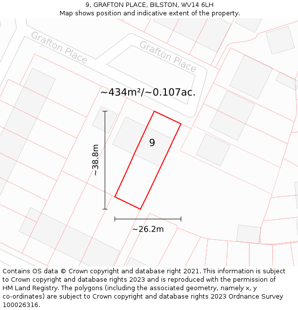 9, GRAFTON PLACE, BILSTON, WV14 6LH: Plot and title map