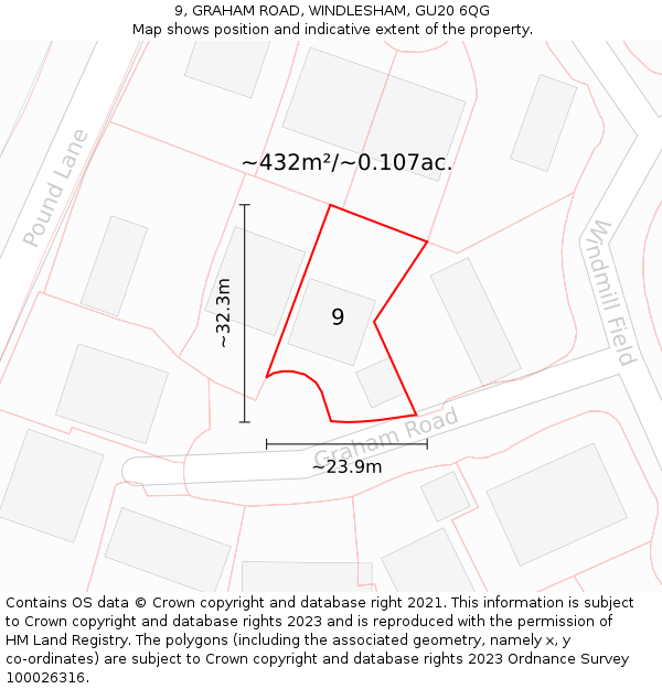 9, GRAHAM ROAD, WINDLESHAM, GU20 6QG: Plot and title map