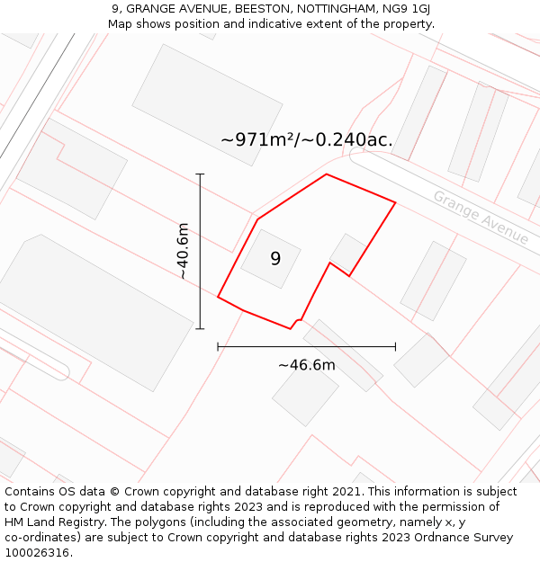 9, GRANGE AVENUE, BEESTON, NOTTINGHAM, NG9 1GJ: Plot and title map