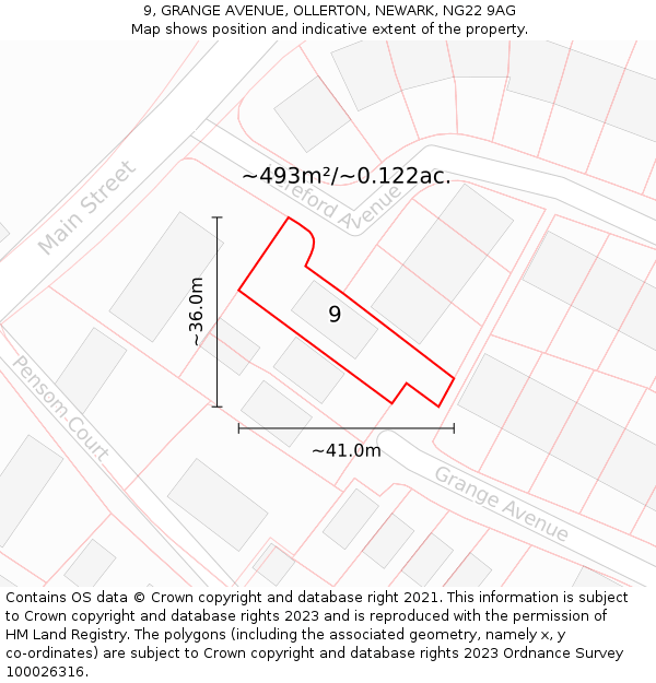 9, GRANGE AVENUE, OLLERTON, NEWARK, NG22 9AG: Plot and title map