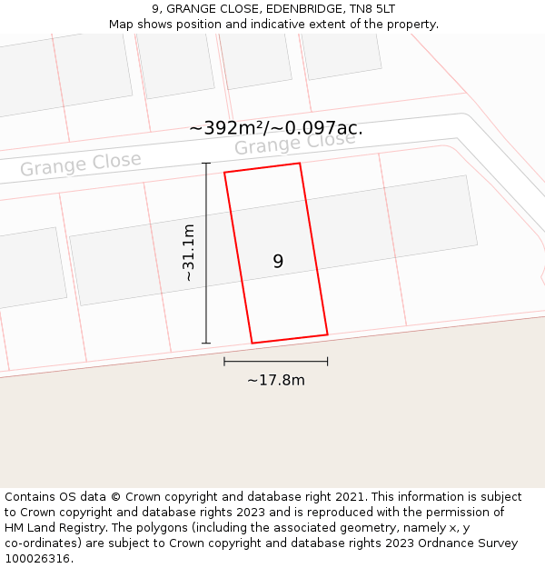 9, GRANGE CLOSE, EDENBRIDGE, TN8 5LT: Plot and title map