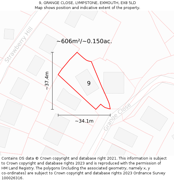 9, GRANGE CLOSE, LYMPSTONE, EXMOUTH, EX8 5LD: Plot and title map