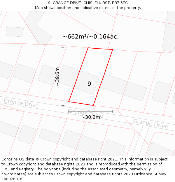 9, GRANGE DRIVE, CHISLEHURST, BR7 5ES: Plot and title map