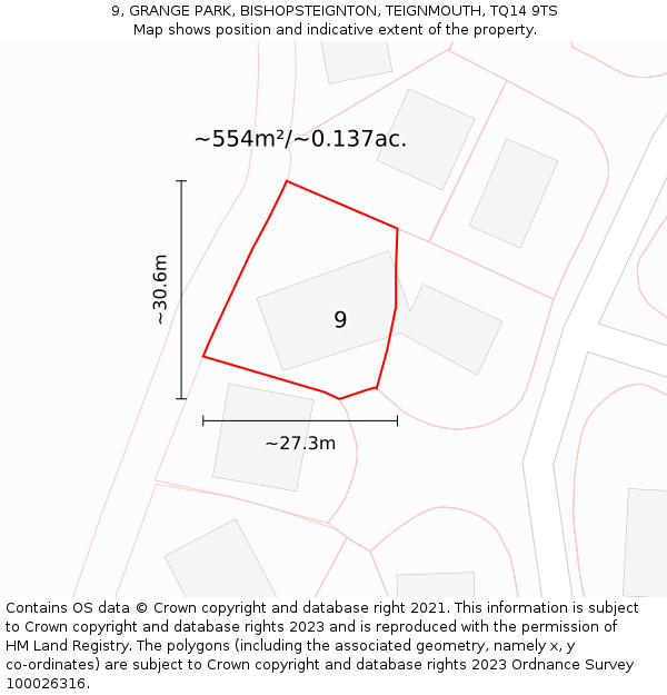 9, GRANGE PARK, BISHOPSTEIGNTON, TEIGNMOUTH, TQ14 9TS: Plot and title map