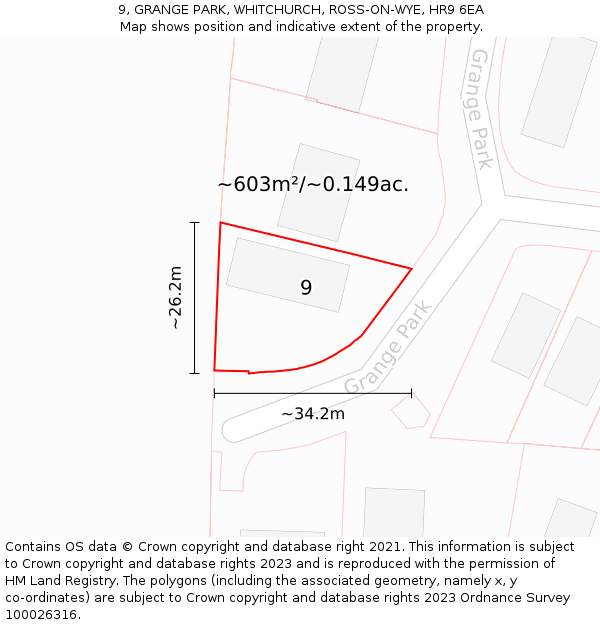 9, GRANGE PARK, WHITCHURCH, ROSS-ON-WYE, HR9 6EA: Plot and title map