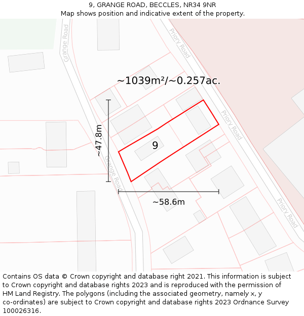 9, GRANGE ROAD, BECCLES, NR34 9NR: Plot and title map