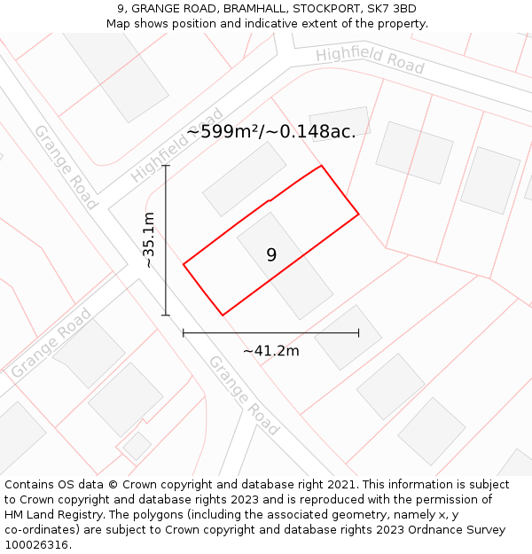 9, GRANGE ROAD, BRAMHALL, STOCKPORT, SK7 3BD: Plot and title map