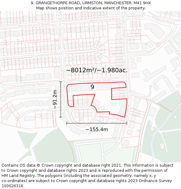 9, GRANGETHORPE ROAD, URMSTON, MANCHESTER, M41 9HX: Plot and title map