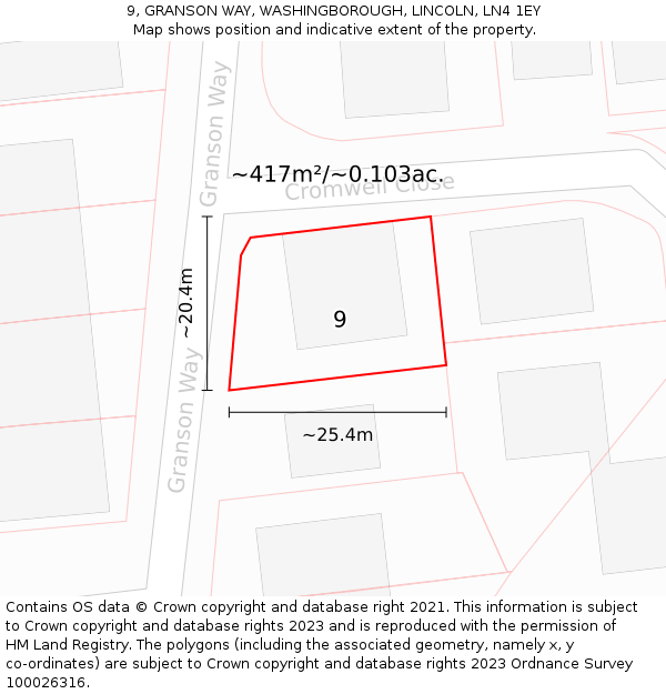 9, GRANSON WAY, WASHINGBOROUGH, LINCOLN, LN4 1EY: Plot and title map