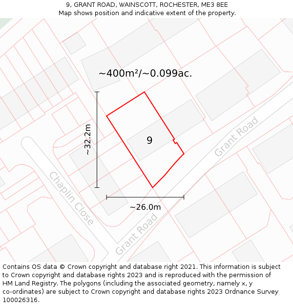 9, GRANT ROAD, WAINSCOTT, ROCHESTER, ME3 8EE: Plot and title map