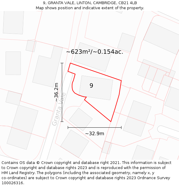 9, GRANTA VALE, LINTON, CAMBRIDGE, CB21 4LB: Plot and title map