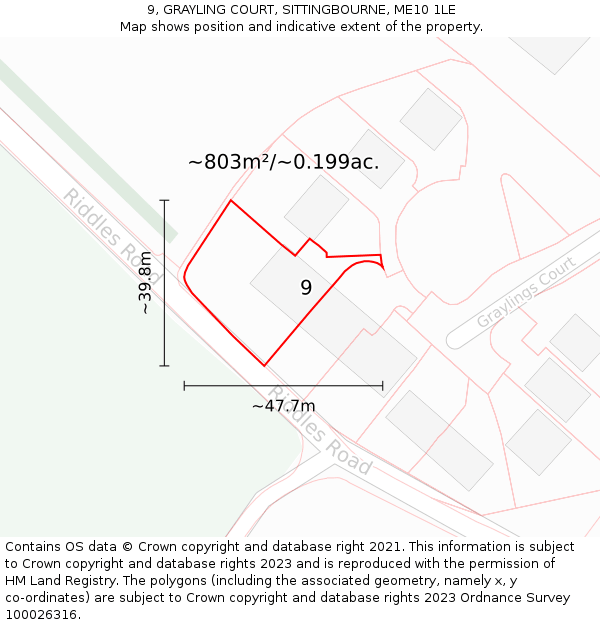 9, GRAYLING COURT, SITTINGBOURNE, ME10 1LE: Plot and title map